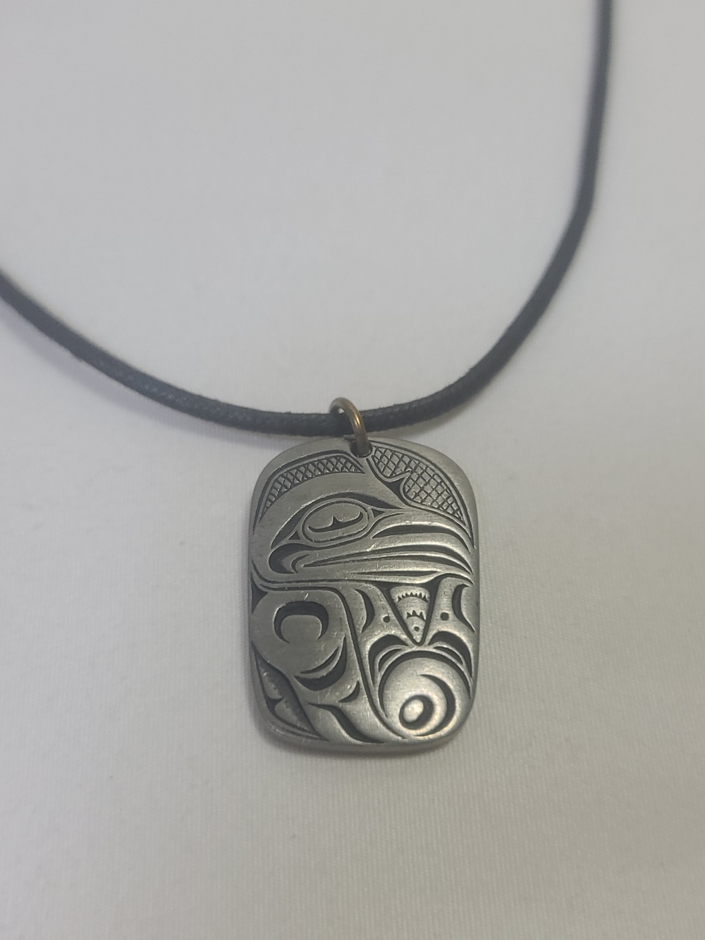 Frederick Pewter Canada Haida Raven Bird Pendant Adjustable String Necklace